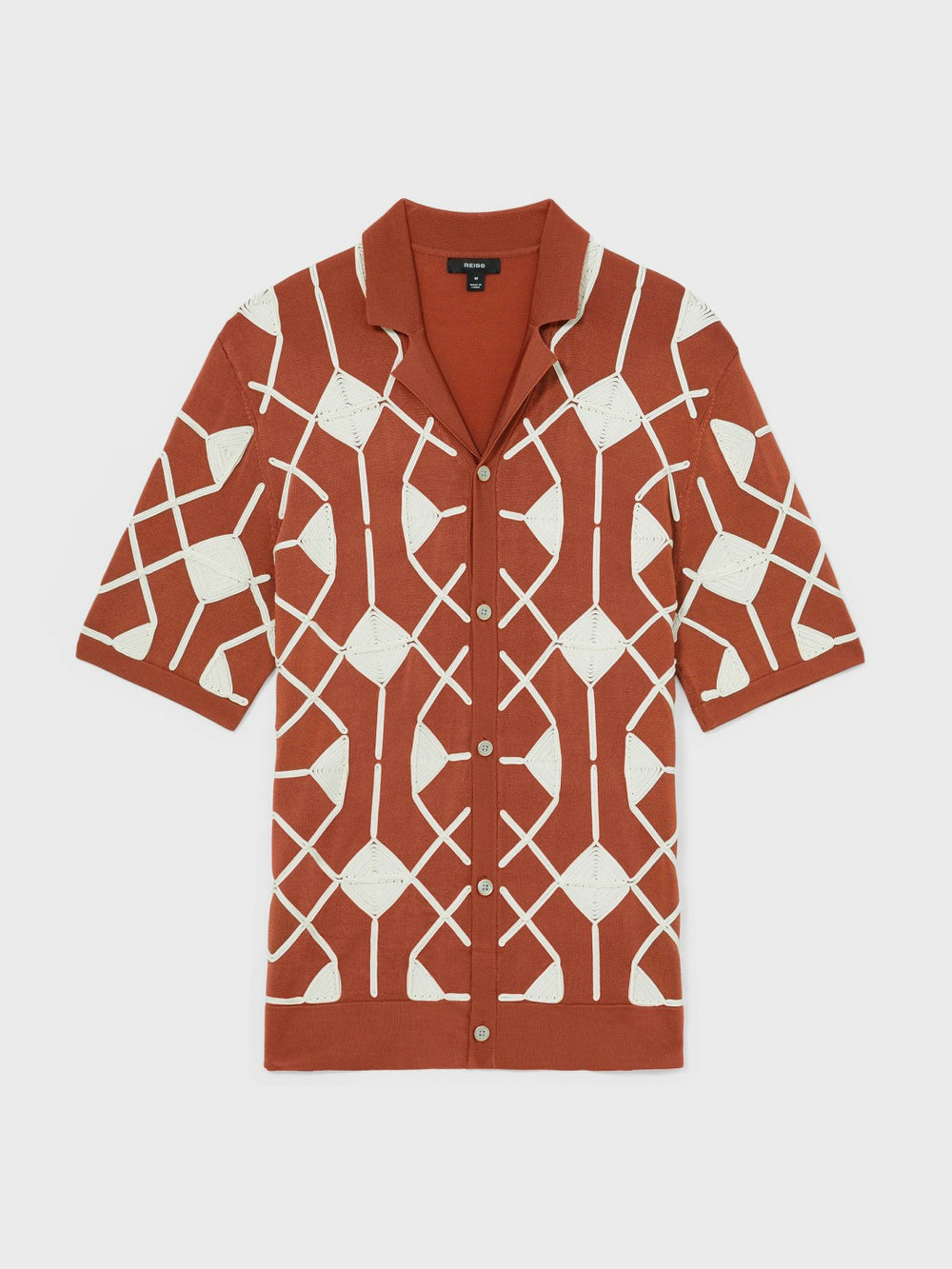 Geometric Embroidery Knit Shirt Paprika Red | Men