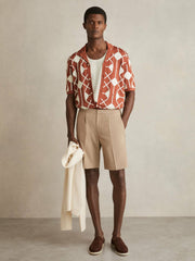 Geometric Embroidery Knit Shirt Paprika Red | Men