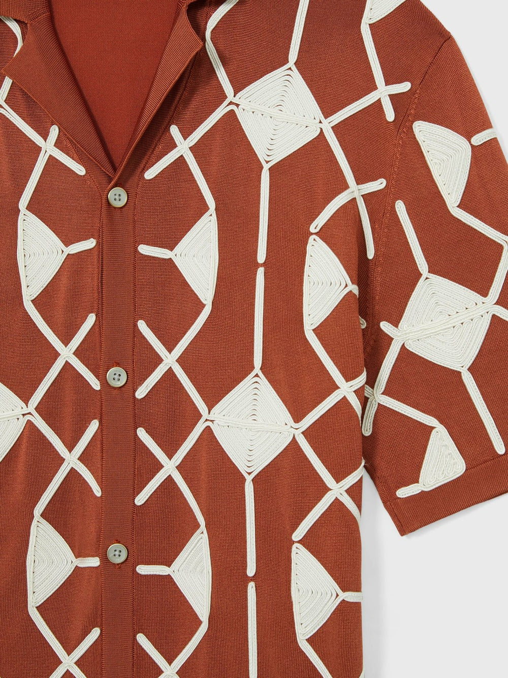 Geometric Embroidery Knit Shirt Paprika Red | Men