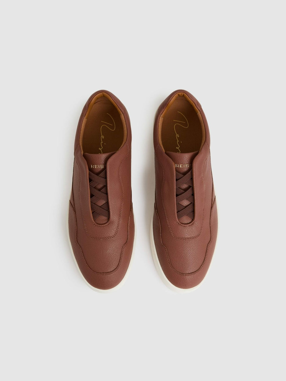 Leather Elasticated-Lace Trainers Terracotta Brown | Men