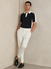 Colour-Block Knit Polo Shirt Navy/White | Men