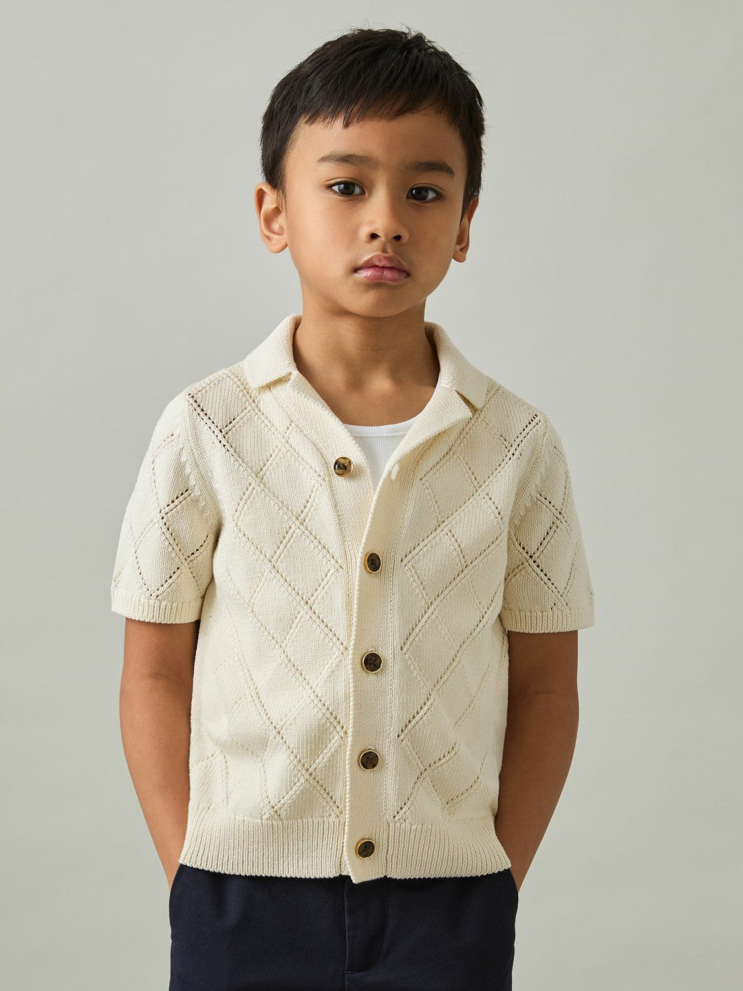 3-9 yrs Cotton Blend Diamond Knit Shirt Off White | Children & Baby