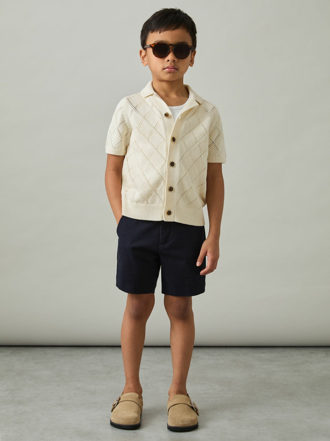 3-9 yrs Cotton Blend Diamond Knit Shirt Off White | Children & Baby