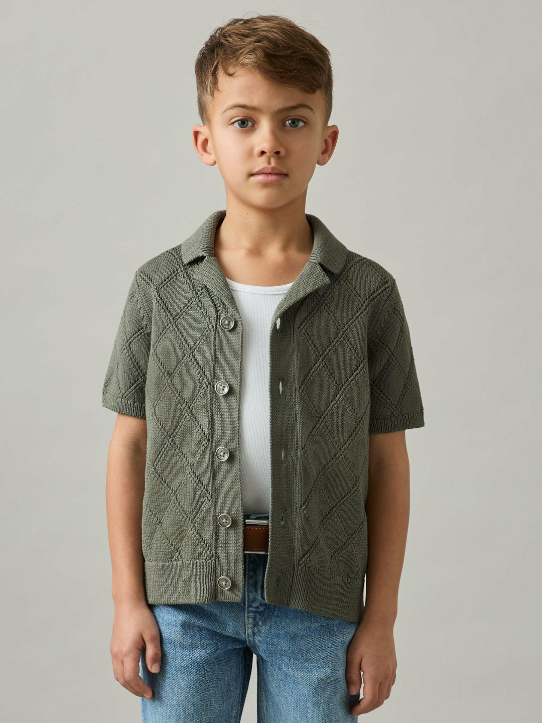 9-13 yrs Cotton Blend Diamond Knit Shirt Dark Sage | Children & Baby