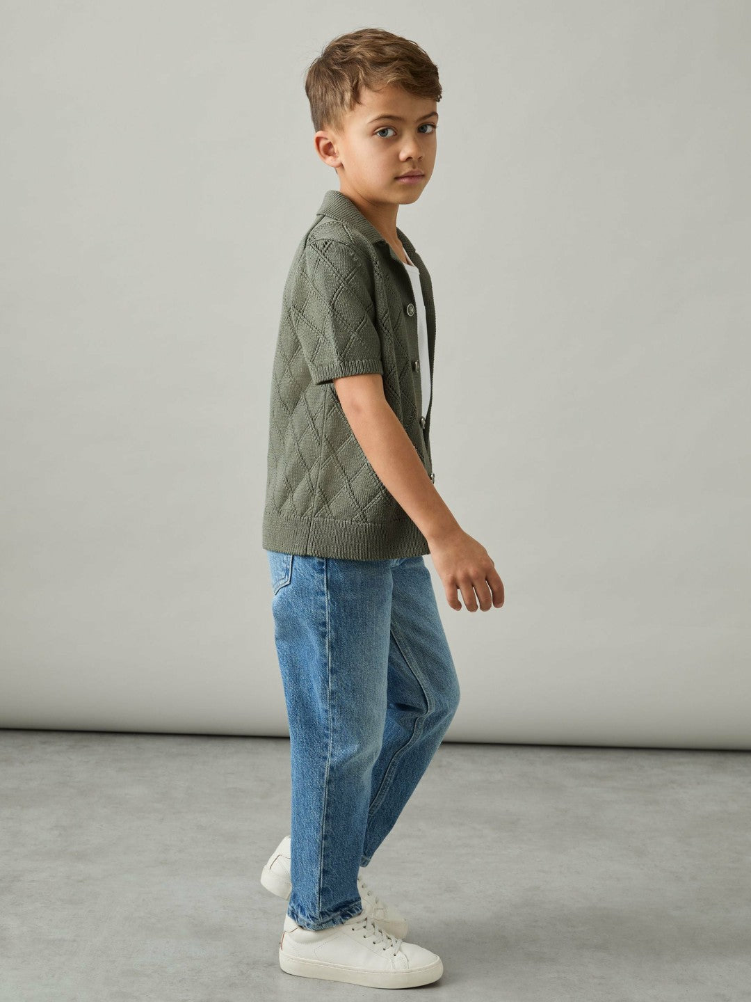 3-9 yrs Cotton Blend Diamond Knit Shirt Dark Sage | Children & Baby