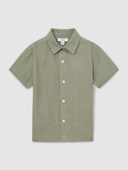 3-9 yrs Short Sleeve Linen Shirt Thyme Green | Children & Baby
