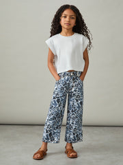 9-13 yrs Floral-Print Straight-Leg Jeans Blue | Children & Baby
