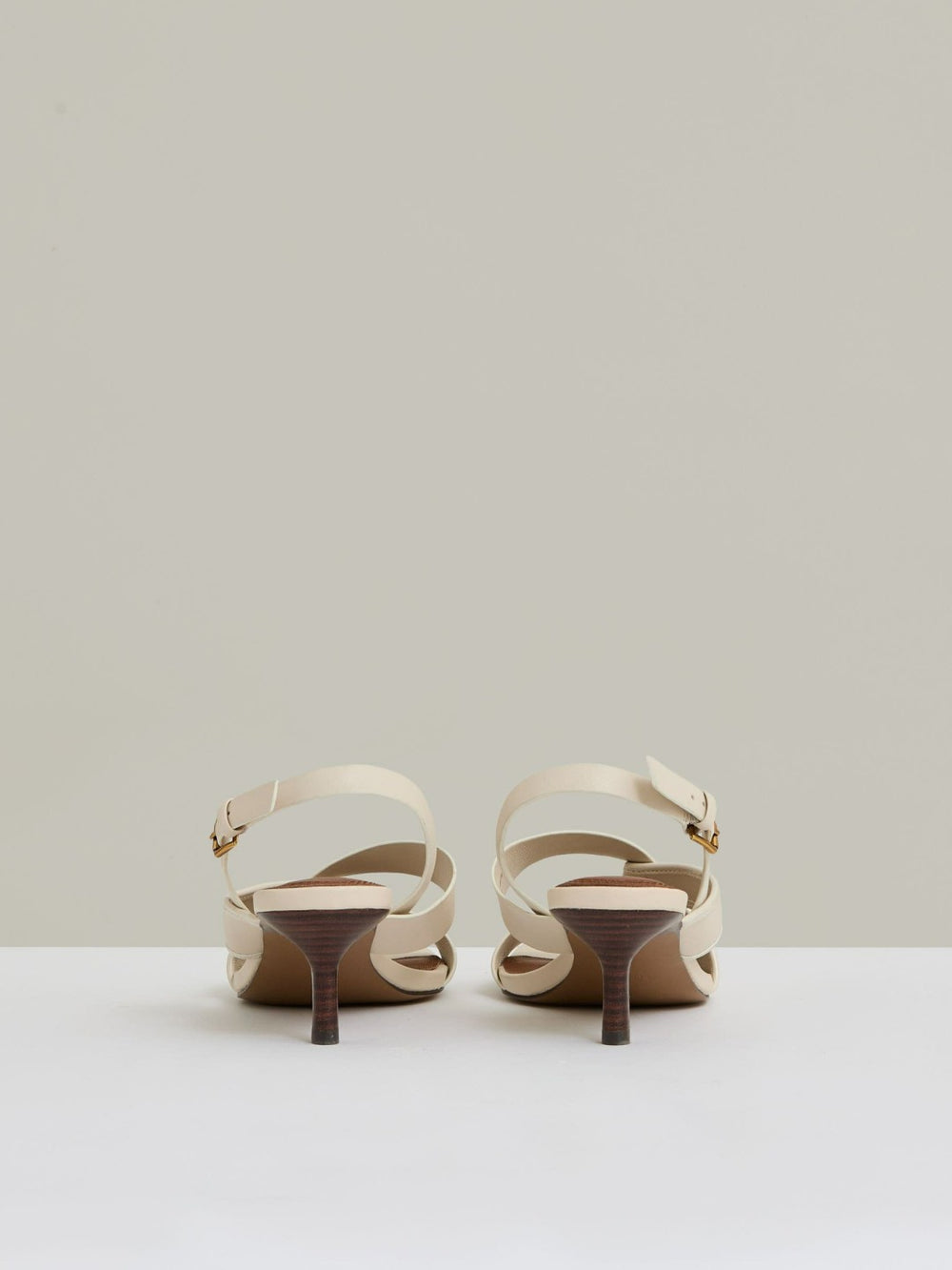 Leather Link-Strap Low-Heel Sandals Off White | Women