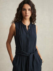Petite Wide-Leg Belted Jumpsuit Navy | Women