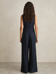 Petite Wide-Leg Belted Jumpsuit Navy | Women