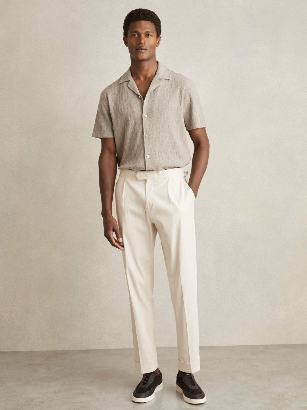 Cotton Textured Cuban-Collar Shirt Mink Brown | Men