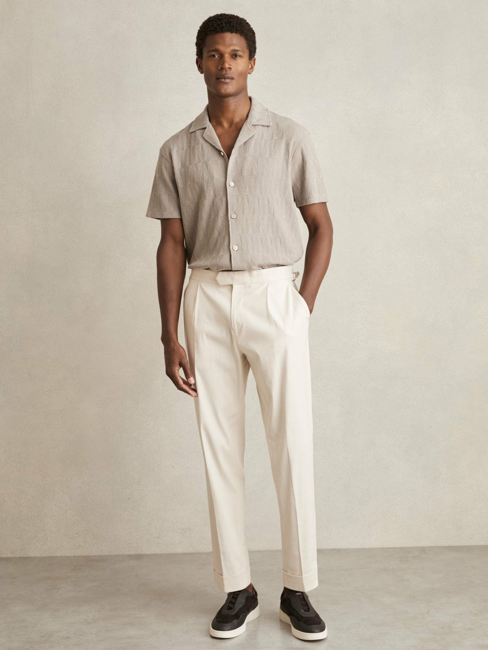 Cotton Textured Cuban-Collar Shirt Mink Brown | Men