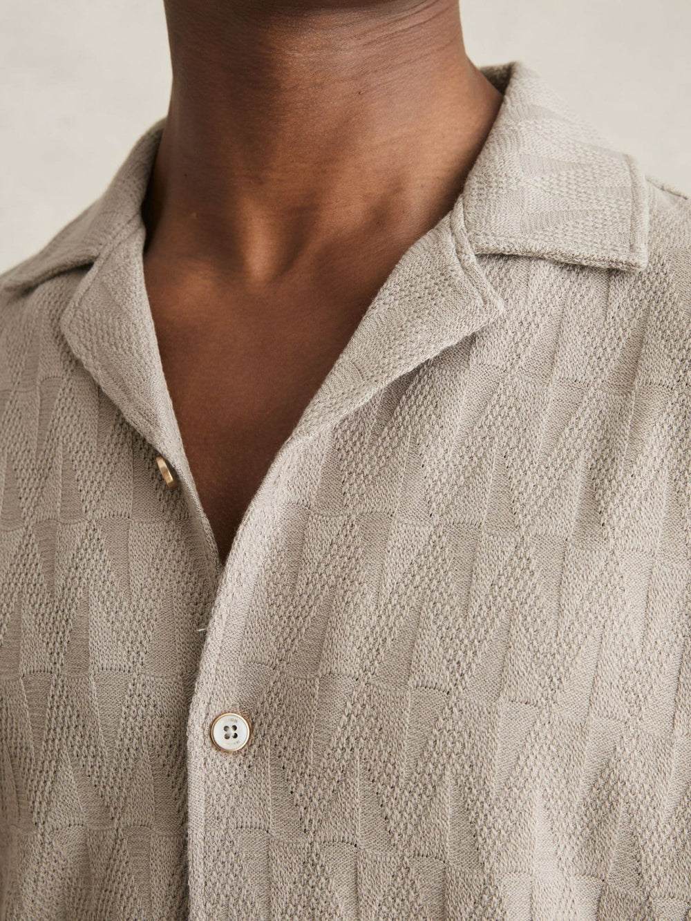 Cotton Textured Cuban-Collar Shirt Mink Brown | Men