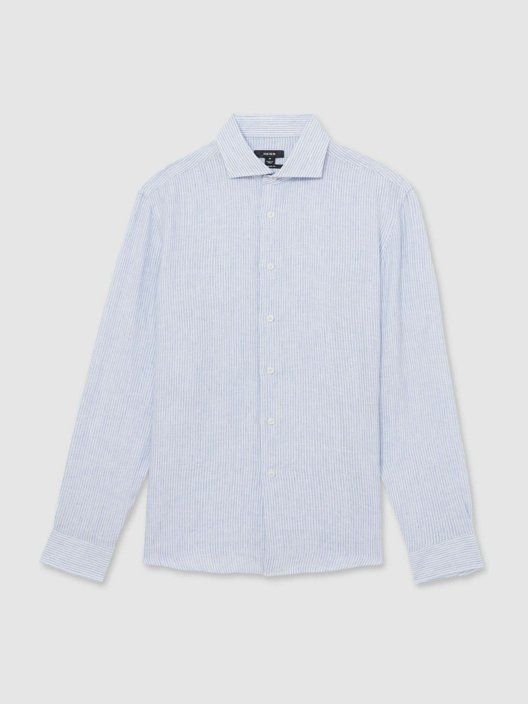 Linen Striped Long Sleeve Shirt Soft Blue/White Fine Stripe | Men