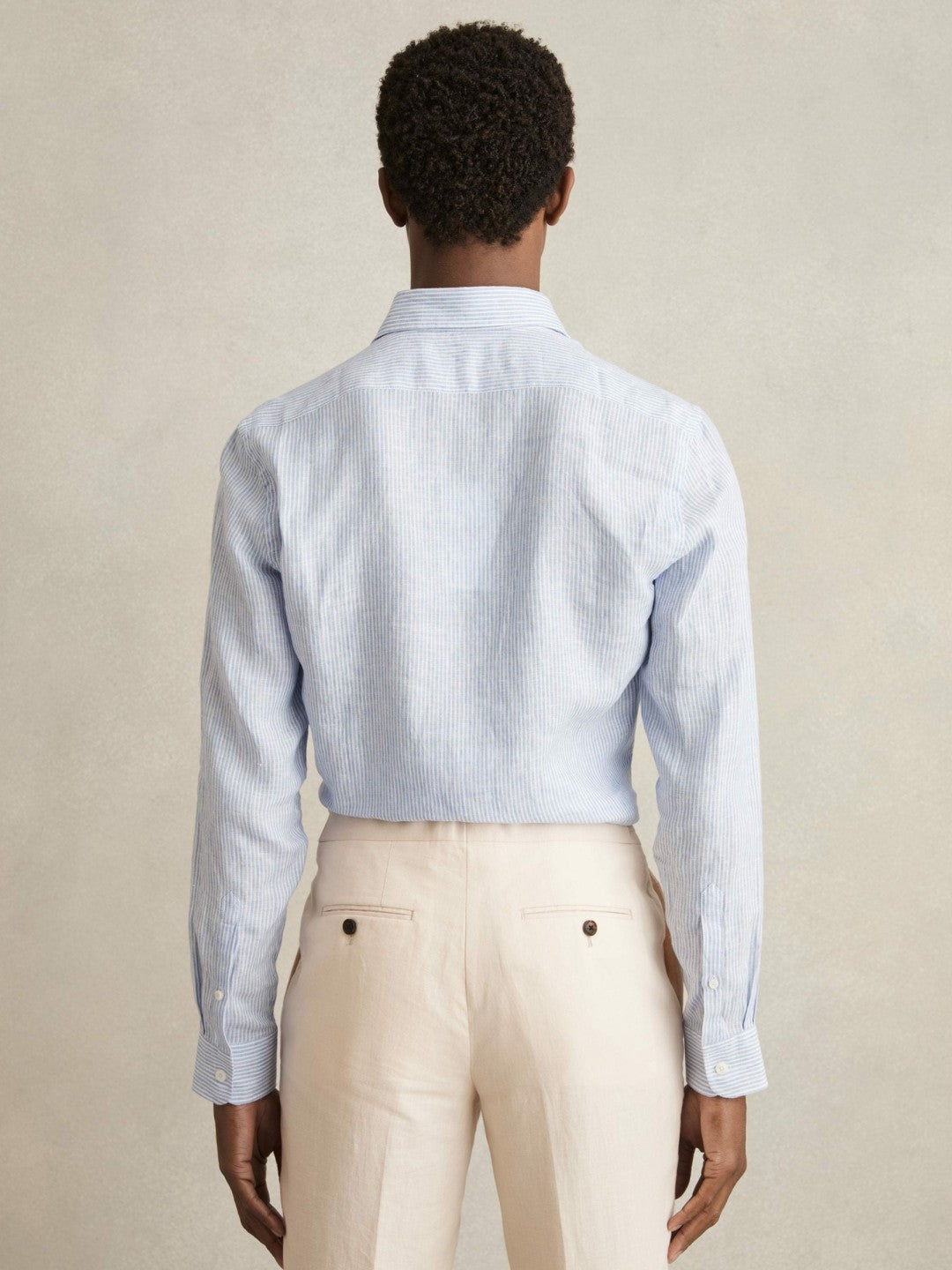Linen Striped Long Sleeve Shirt Soft Blue/White Fine Stripe | Men