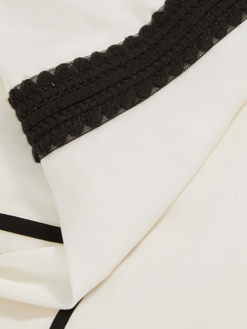 Contrast Trim Flared Midi Dress With Linen Ivory/Black | Women