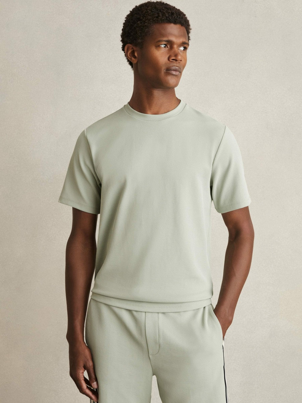 Textured Crew-Neck T-Shirt Sage Green | Men