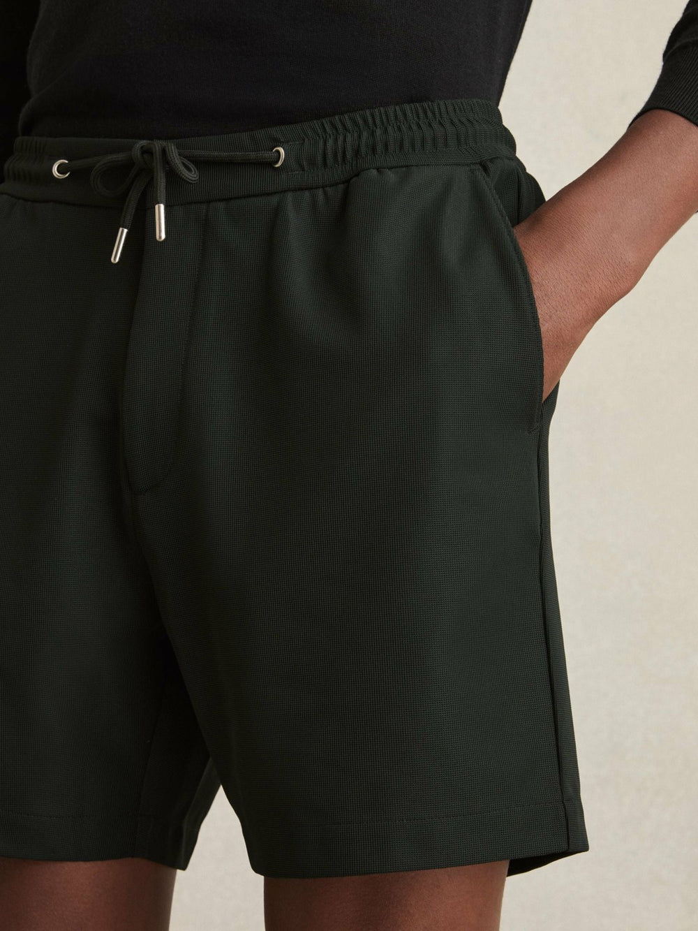 Textured Drawstring Shorts Dark Green | Men