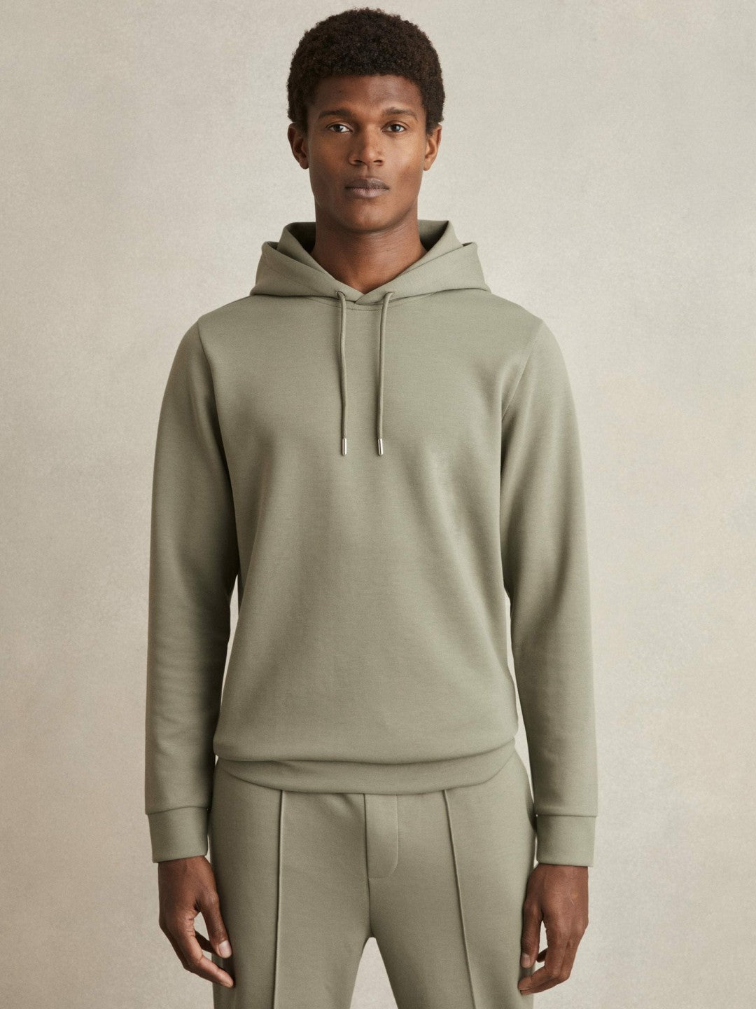 Interlock Jersey Drawstring Hoodie Sage | Men