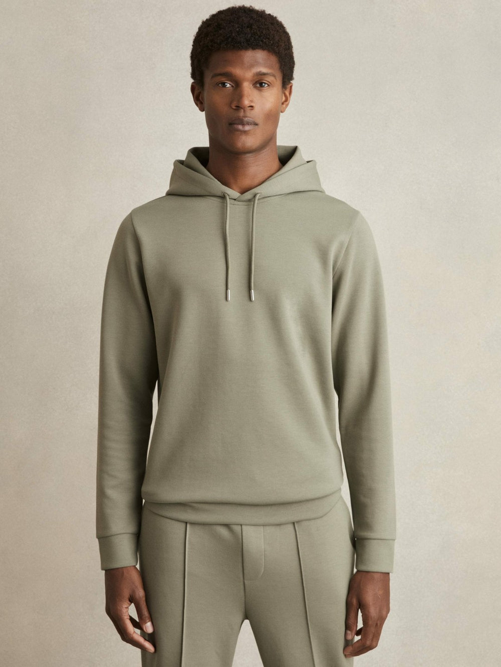 Interlock Jersey Drawstring Hoodie Sage | Men