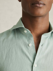 Linen Button-Through Shirt Ocean Green | Men