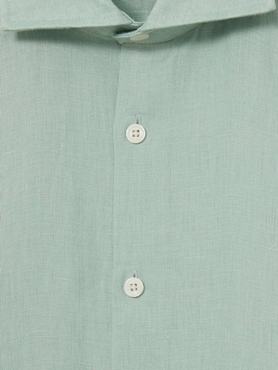 Linen Button-Through Shirt Ocean Green | Men