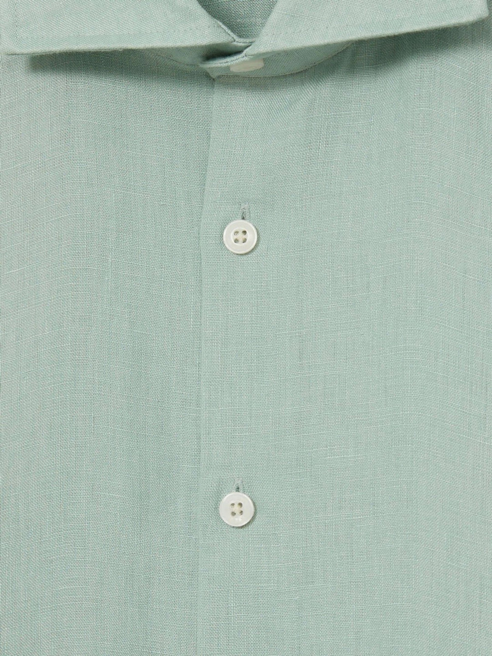 Linen Button-Through Shirt Ocean Green | Men