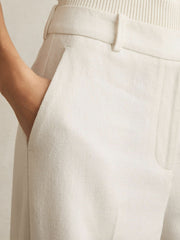 Petite Linen-Blend Wide-Leg Trousers White | Women