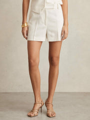 Linen-Blend Tailored Shorts White | Women