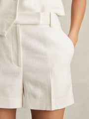 Linen-Blend Tailored Shorts White | Women