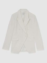 Linen-Blend Double-Breasted Suit Jacket White | Women