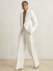 Linen-Blend Double-Breasted Suit Jacket White | Women