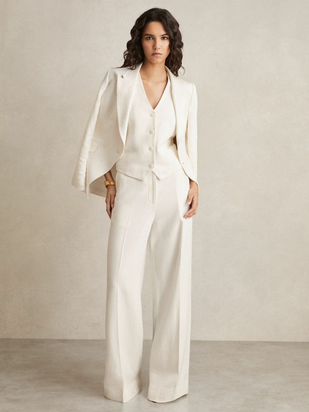 Linen-Blend Button-Through Waistcoat White | Women