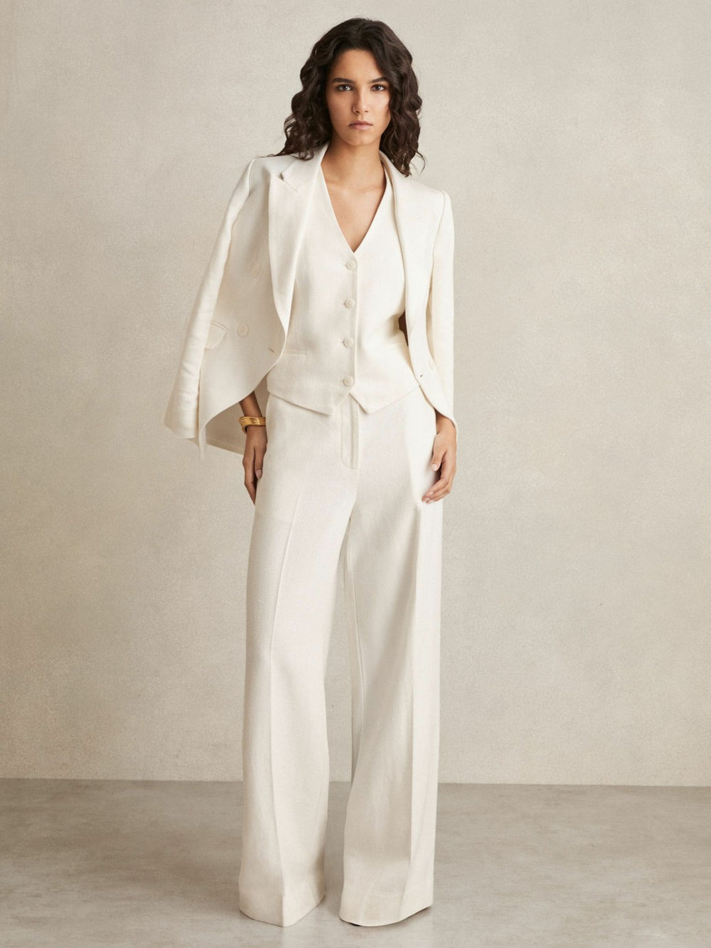 Linen-Blend Button-Through Waistcoat White | Women