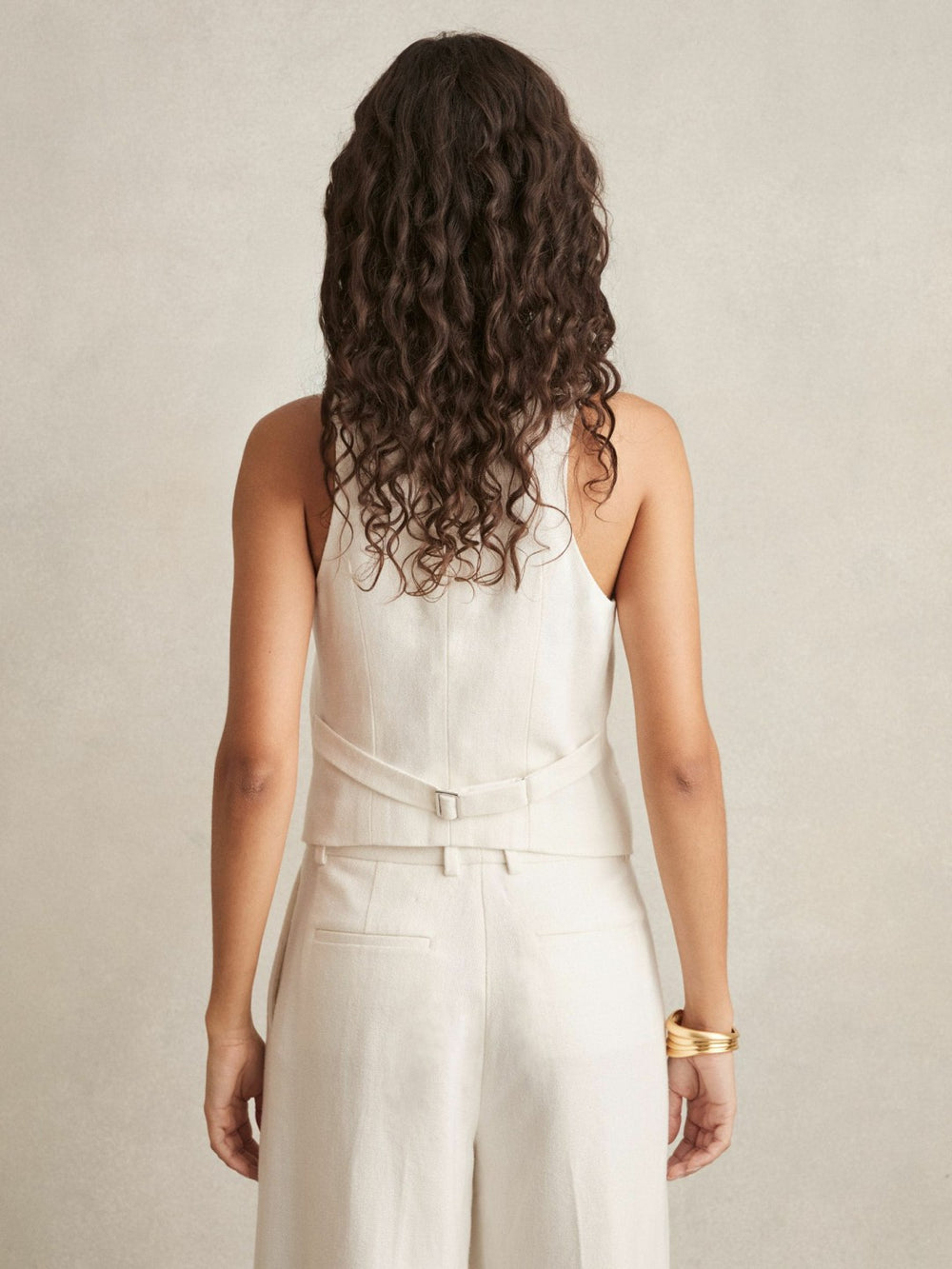 Linen-Blend Button-Through Waistcoat White | Women