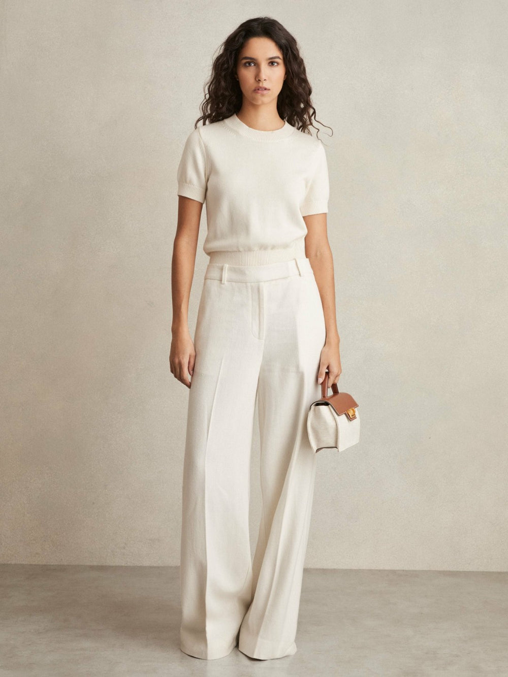 Linen-Blend Wide-Leg Trousers White | Women