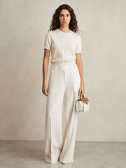 Linen-Blend Wide-Leg Trousers White | Women