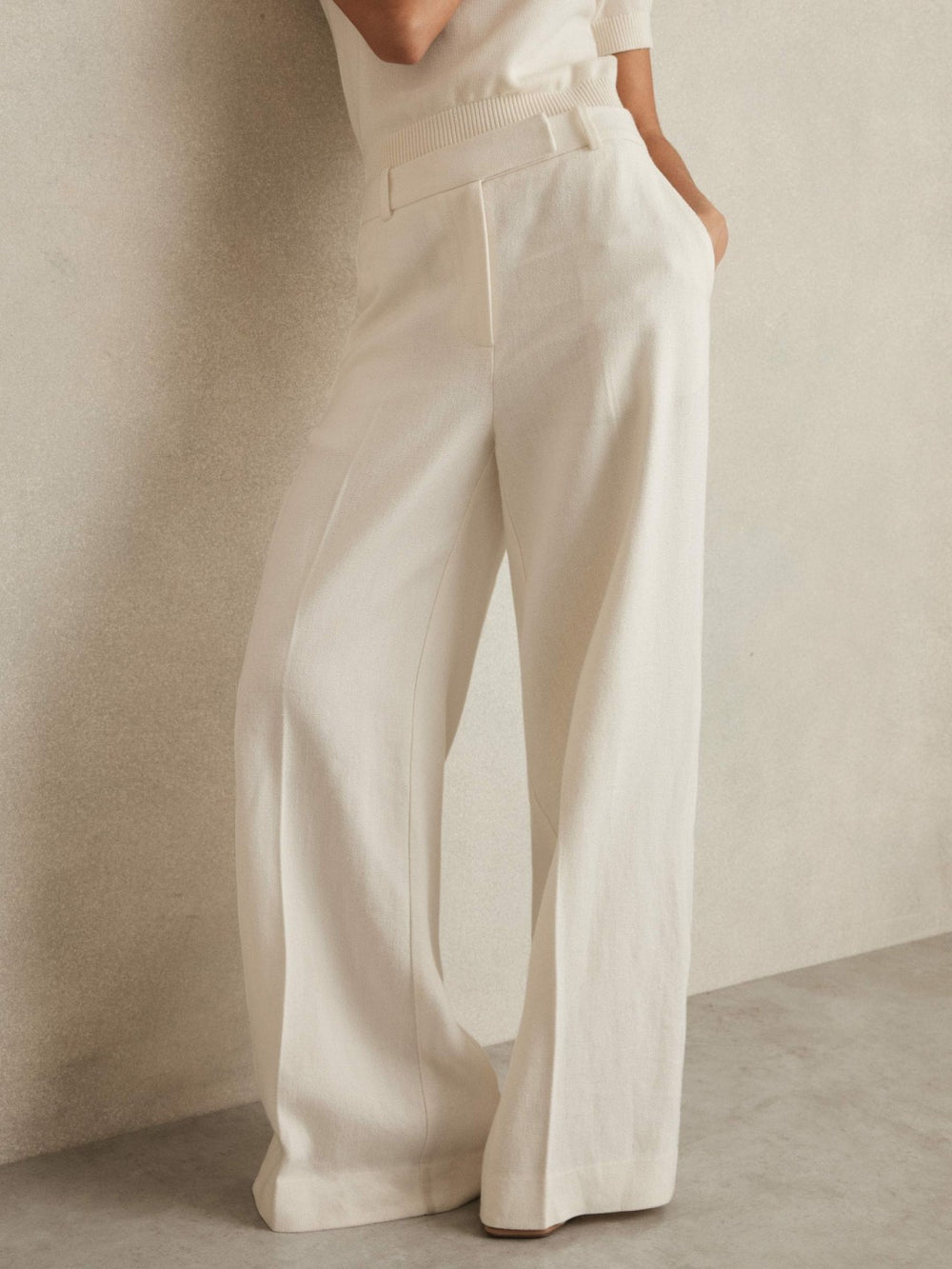 Linen-Blend Wide-Leg Trousers White | Women