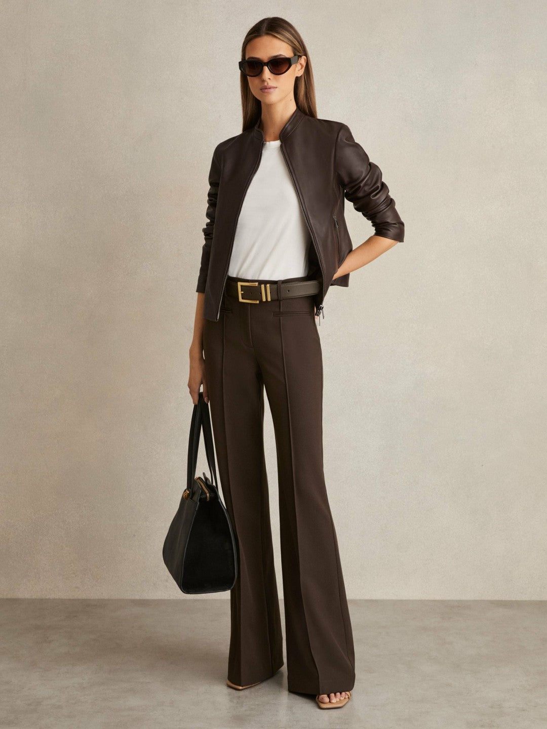 Petite High Rise Flared Trousers Chocolate Brown | Women