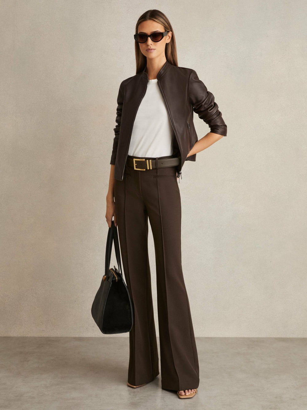 Petite High Rise Flared Trousers Chocolate Brown | Women