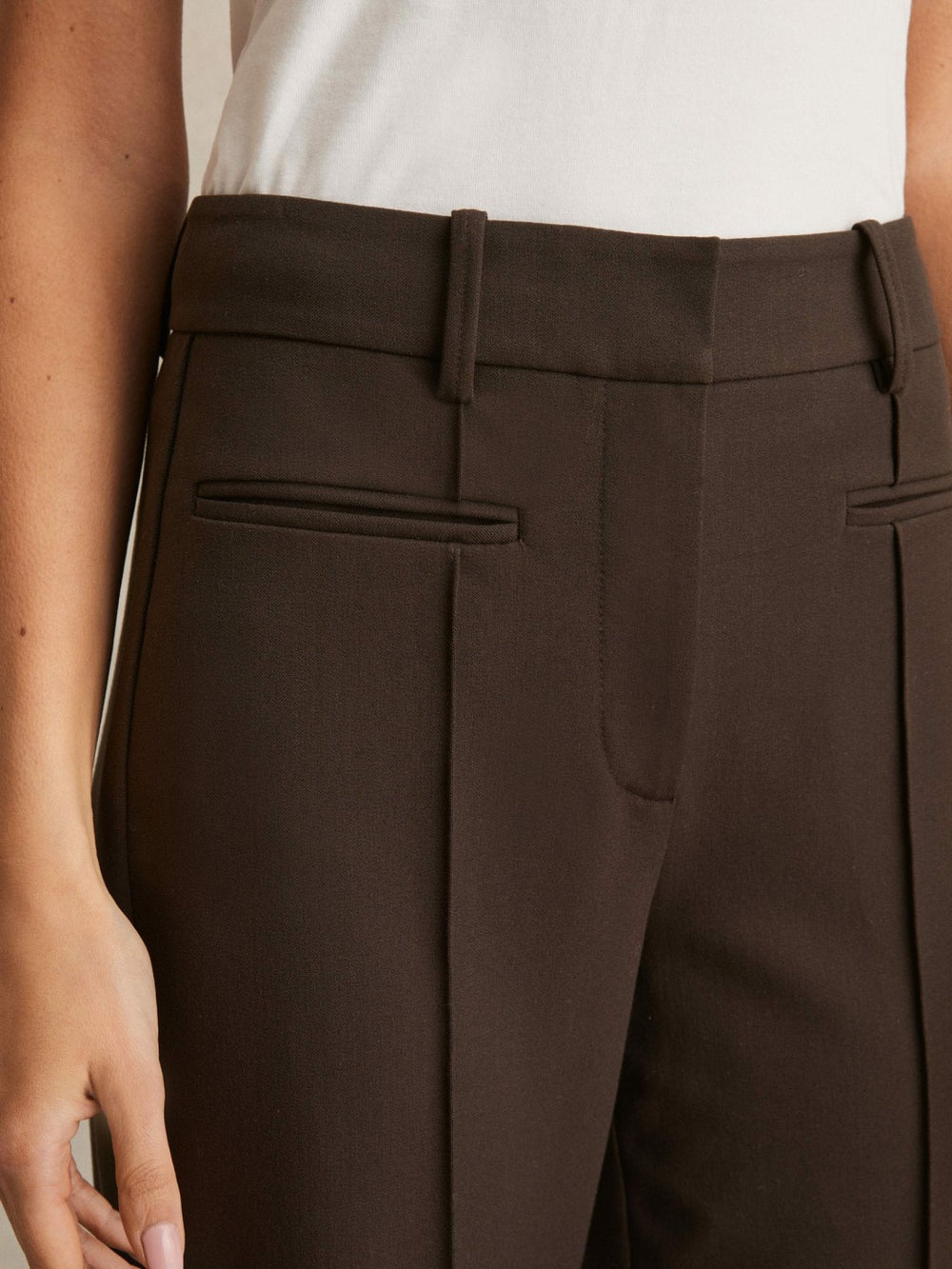 Petite High Rise Flared Trousers Chocolate Brown | Women