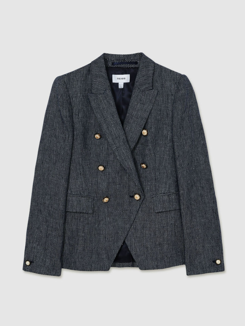 Linen-Cotton Double-Breasted Blazer Navy | Women