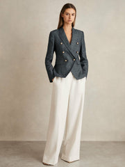 Linen-Cotton Double-Breasted Blazer Navy | Women
