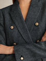 Linen-Cotton Double-Breasted Blazer Navy | Women