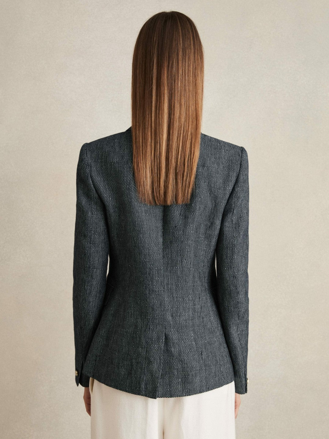 Linen-Cotton Double-Breasted Blazer Navy | Women