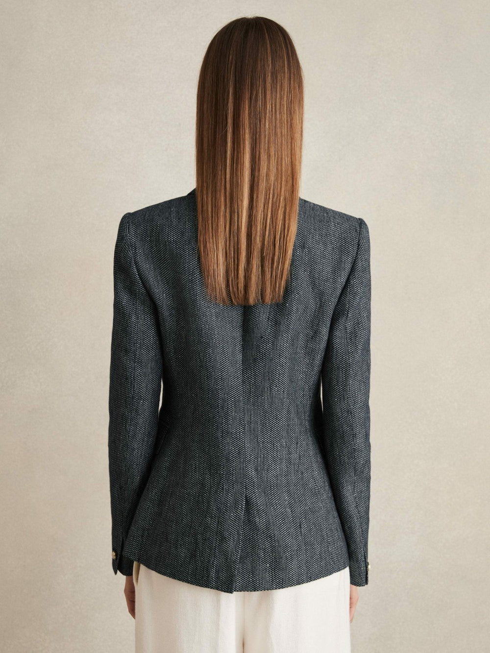 Linen-Cotton Double-Breasted Blazer Navy | Women