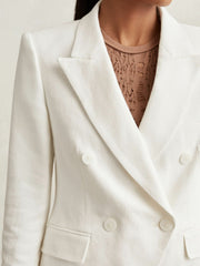 Petite Linen-Blend Double-Breasted Suit Jacket White | Women