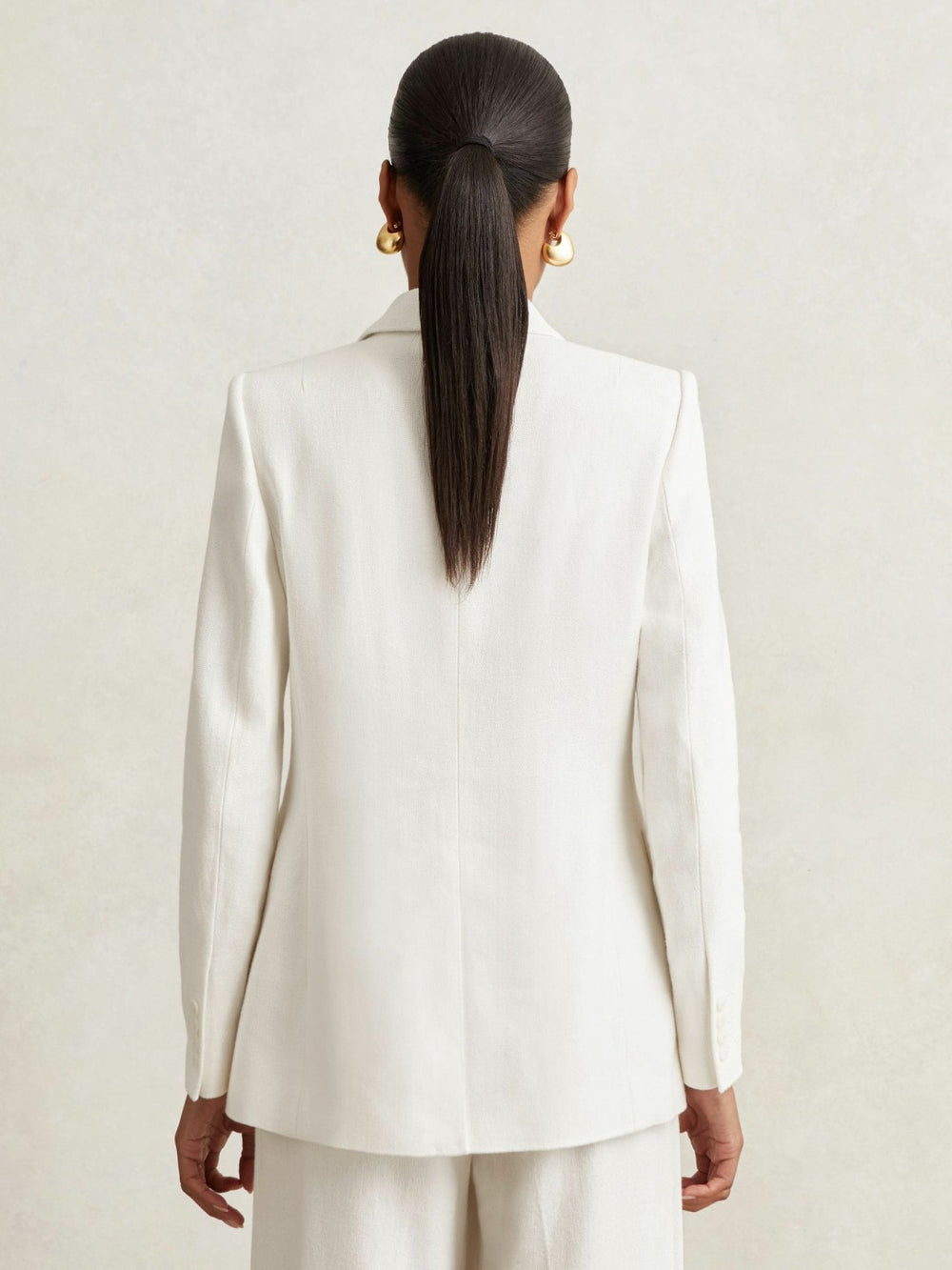 Petite Linen-Blend Double-Breasted Suit Jacket White | Women