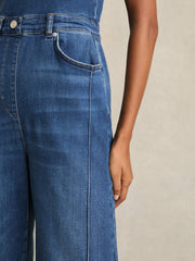 Wide-Leg Racer-Back Denim Jumpsuit Indigo | Women