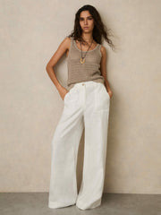 Petite Linen Wide Leg Trousers White | Women